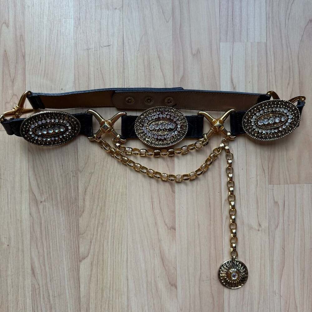 Vintage Streets Ahead Rhinestone Medallion Chain Rodeo Cowgirl Western Belt